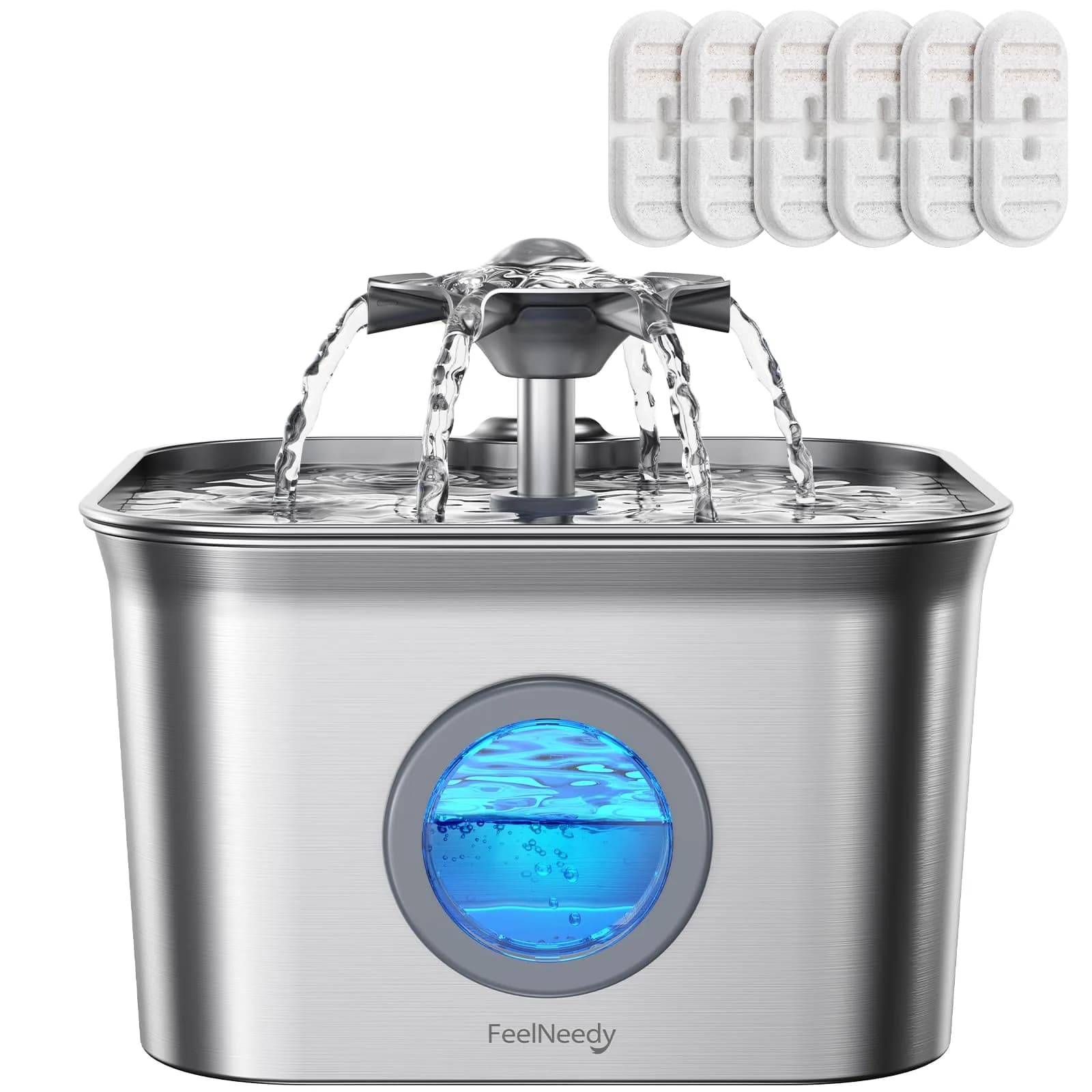 FEELNEEDY Cat Water Fountain Stainless Steel 2.8L | Ultra-Quiet, Dishwasher Safe, 4-Stage Filtration