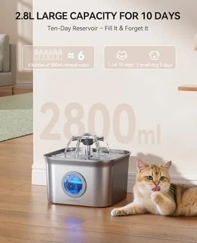 FEELNEEDY Cat Water Fountain Stainless Steel 2.8L | Ultra-Quiet, Dishwasher Safe, 4-Stage Filtration thumbnail 7