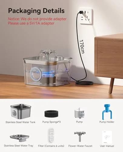 FEELNEEDY Cat Water Fountain Stainless Steel 2.8L | Ultra-Quiet, Dishwasher Safe, 4-Stage Filtration thumbnail 8