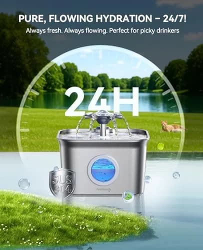 FEELNEEDY Cat Water Fountain Stainless Steel 2.8L | Ultra-Quiet, Dishwasher Safe, 4-Stage Filtration thumbnail 2