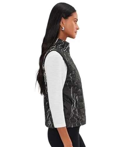 Jamie Sadock Women's Quilted Zip Front Vest Zippered Side Pockets Black Small | Modern Square Pattern, Sleeveless, Fall Style thumbnail 3
