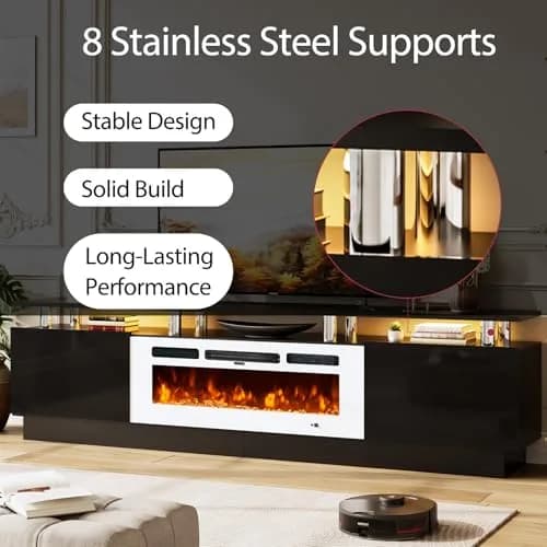 YISUFO 80" Fireplace TV Stand with 36" Electric Fireplace | Modern High Gloss Entertainment Center thumbnail 4