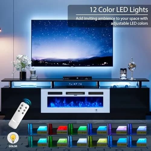 YISUFO 80" Fireplace TV Stand with 36" Electric Fireplace | Modern High Gloss Entertainment Center thumbnail 5