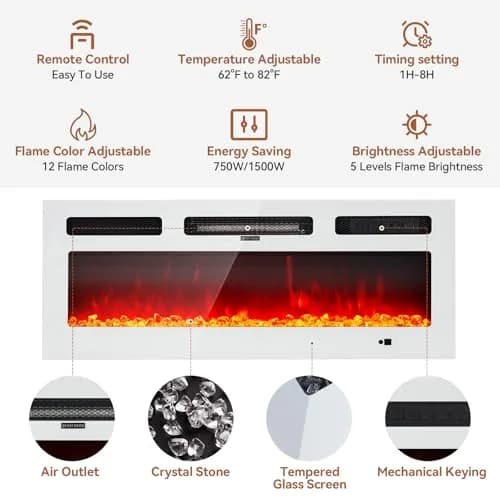 YISUFO 80" Fireplace TV Stand with 36" Electric Fireplace | Modern High Gloss Entertainment Center thumbnail 6
