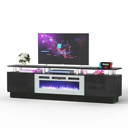 YISUFO 80" Fireplace TV Stand with 36" Electric Fireplace | Modern High Gloss Entertainment Center thumbnail 7
