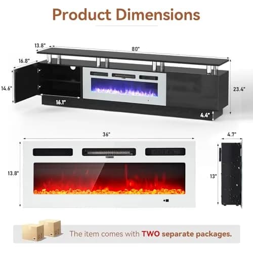 YISUFO 80" Fireplace TV Stand with 36" Electric Fireplace | Modern High Gloss Entertainment Center thumbnail 2