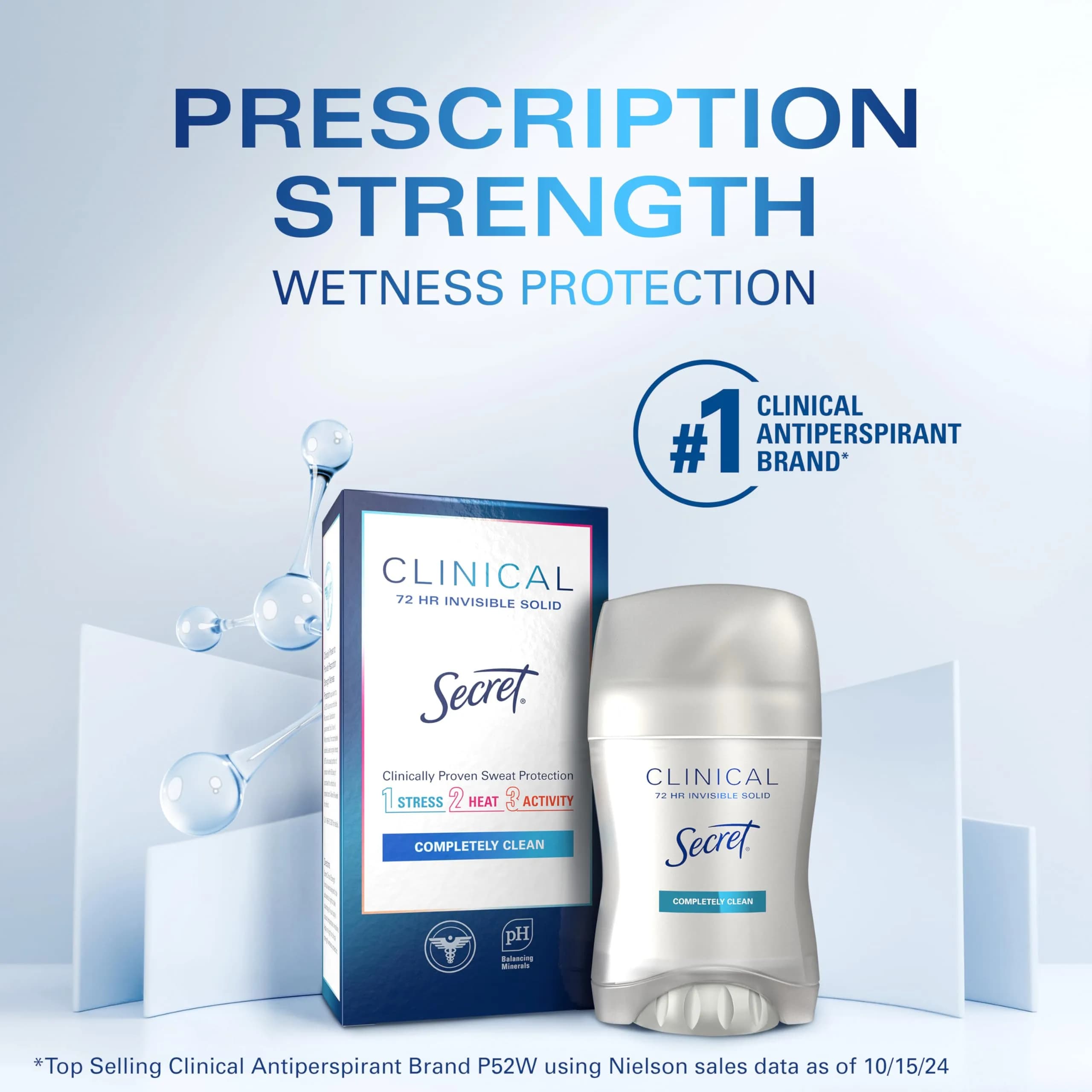 Secret Clinical Strength Antiperspirant Deodorant for Women, Invisible Solid, Completely Clean Scent, 19.2 oz (Pack of 12) | 72hr Sweat & Odor Protection - view 5