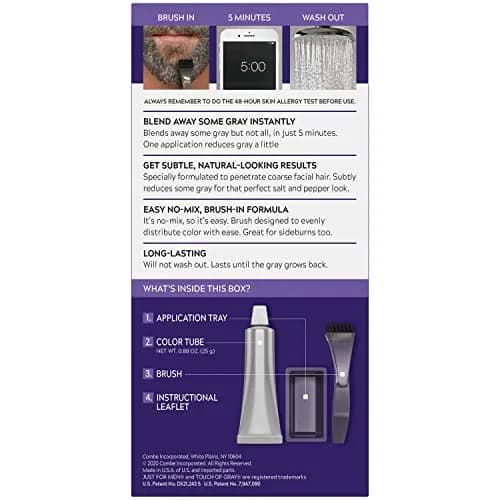 Just For Men Touch of Gray Mustache & Beard Coloring B-45/55 Dark Brown & Black, 30ml (1 fl oz) | Reduces Gray for a Salt & Pepper Look thumbnail 3