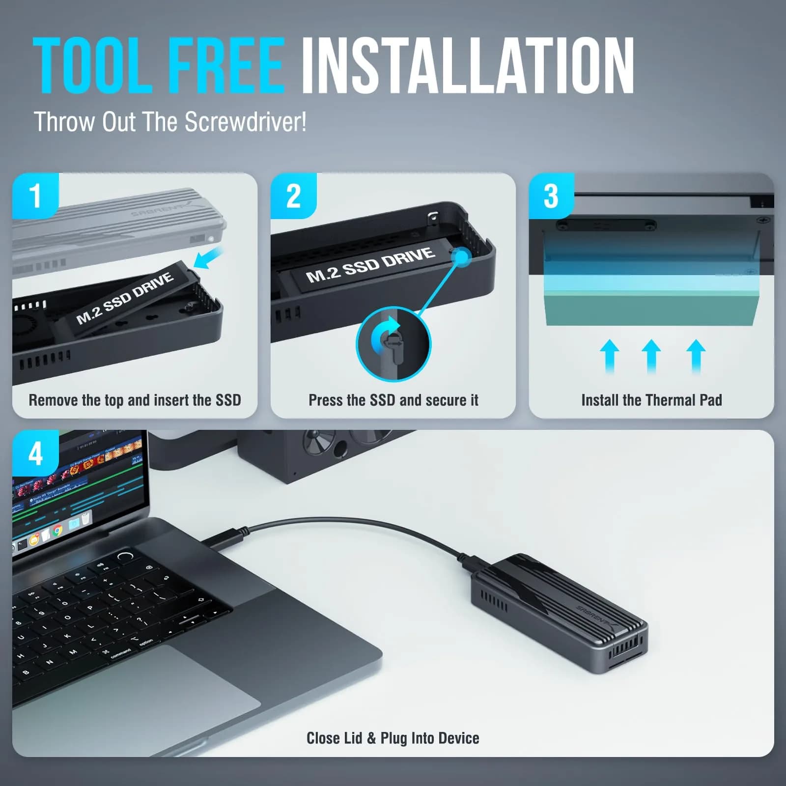 SABRENT USB4 NVMe SSD Enclosure EC-U4TN | 3900MB/s Tool-Free External Drive Case for PCIe Gen4 SSDs - view 6