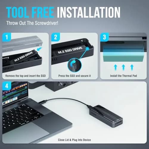 SABRENT USB4 NVMe SSD Enclosure EC-U4TN | 3900MB/s Tool-Free External Drive Case for PCIe Gen4 SSDs thumbnail 6