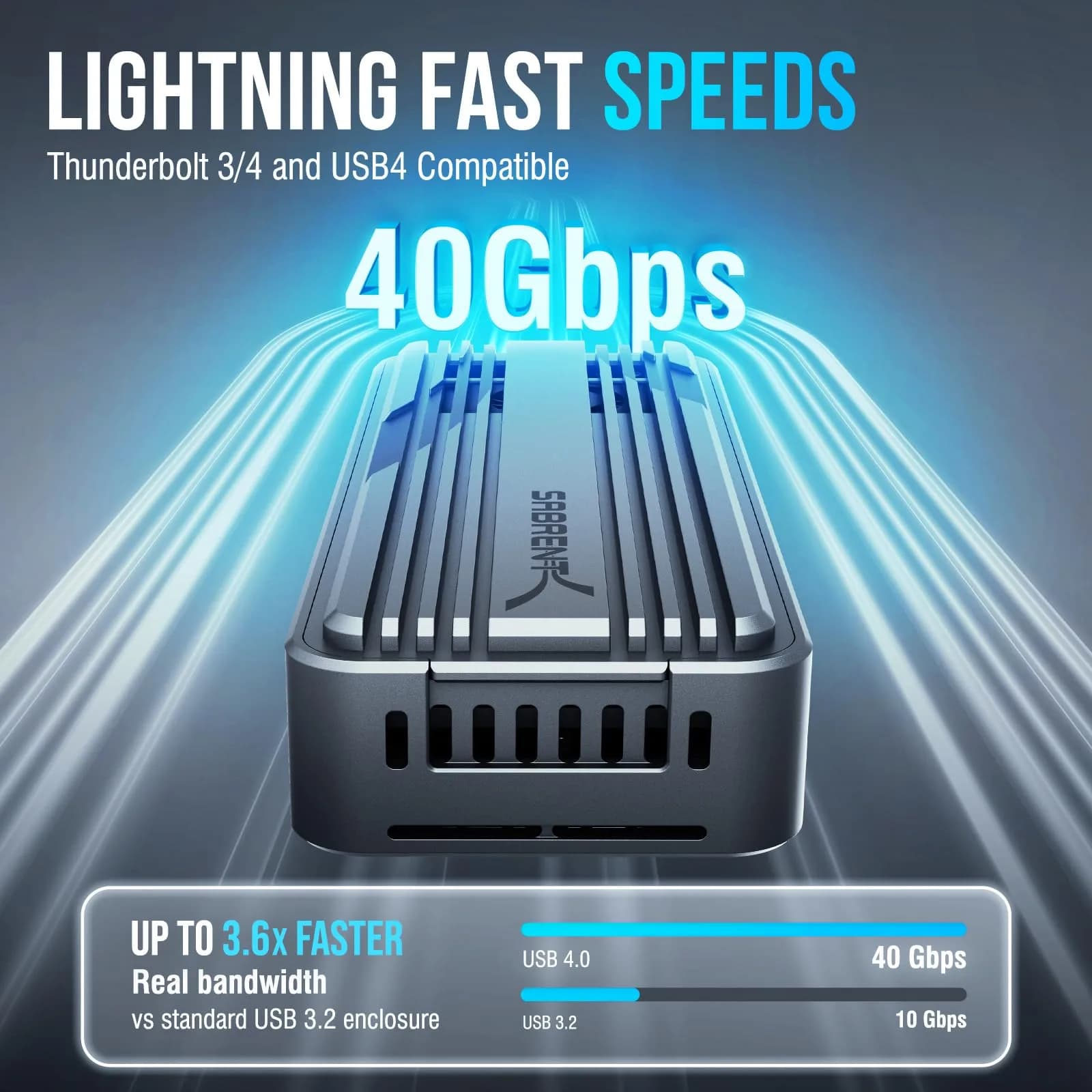 SABRENT USB4 NVMe SSD Enclosure EC-U4TN | 3900MB/s Tool-Free External Drive Case for PCIe Gen4 SSDs - view 2