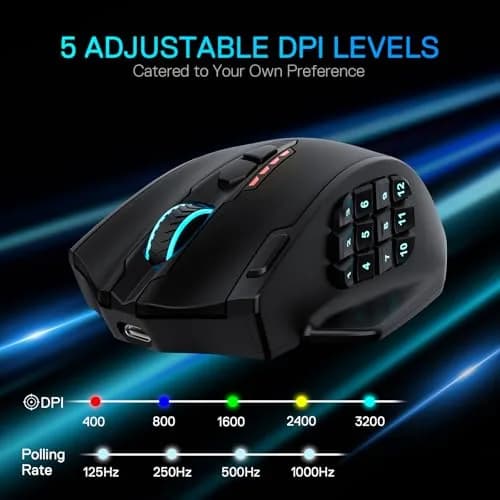 Redragon M913 MAX Wireless MMO Gaming Mouse 26000 DPI | 18 Programmable Buttons, 26000 DPI thumbnail 4