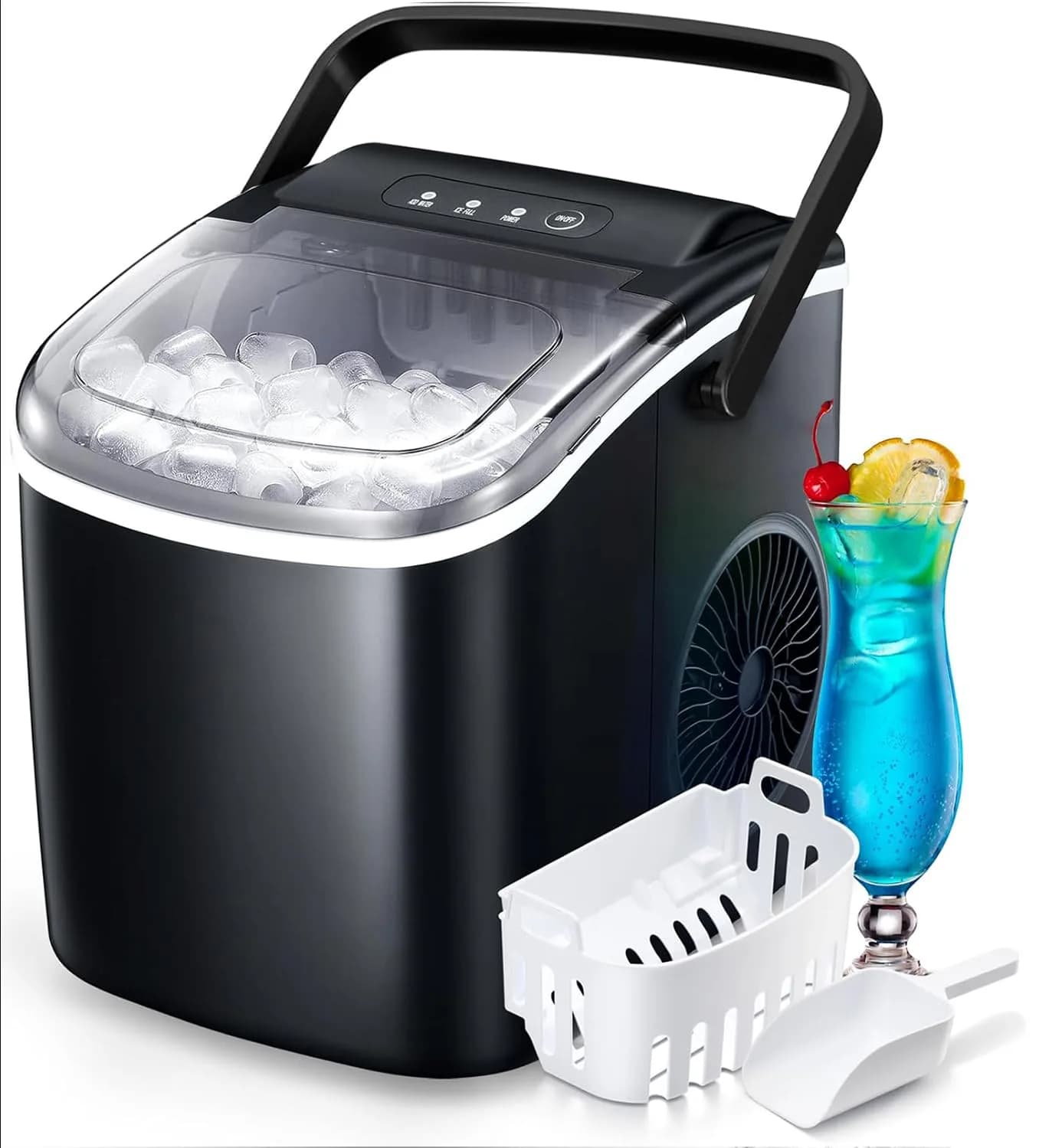 Electactic Portable Countertop Ice Maker Machine with Self-Cleaning Function, 26 lbs/24 Hours, 1.3L Water Tank | 220V Compatible - main product image