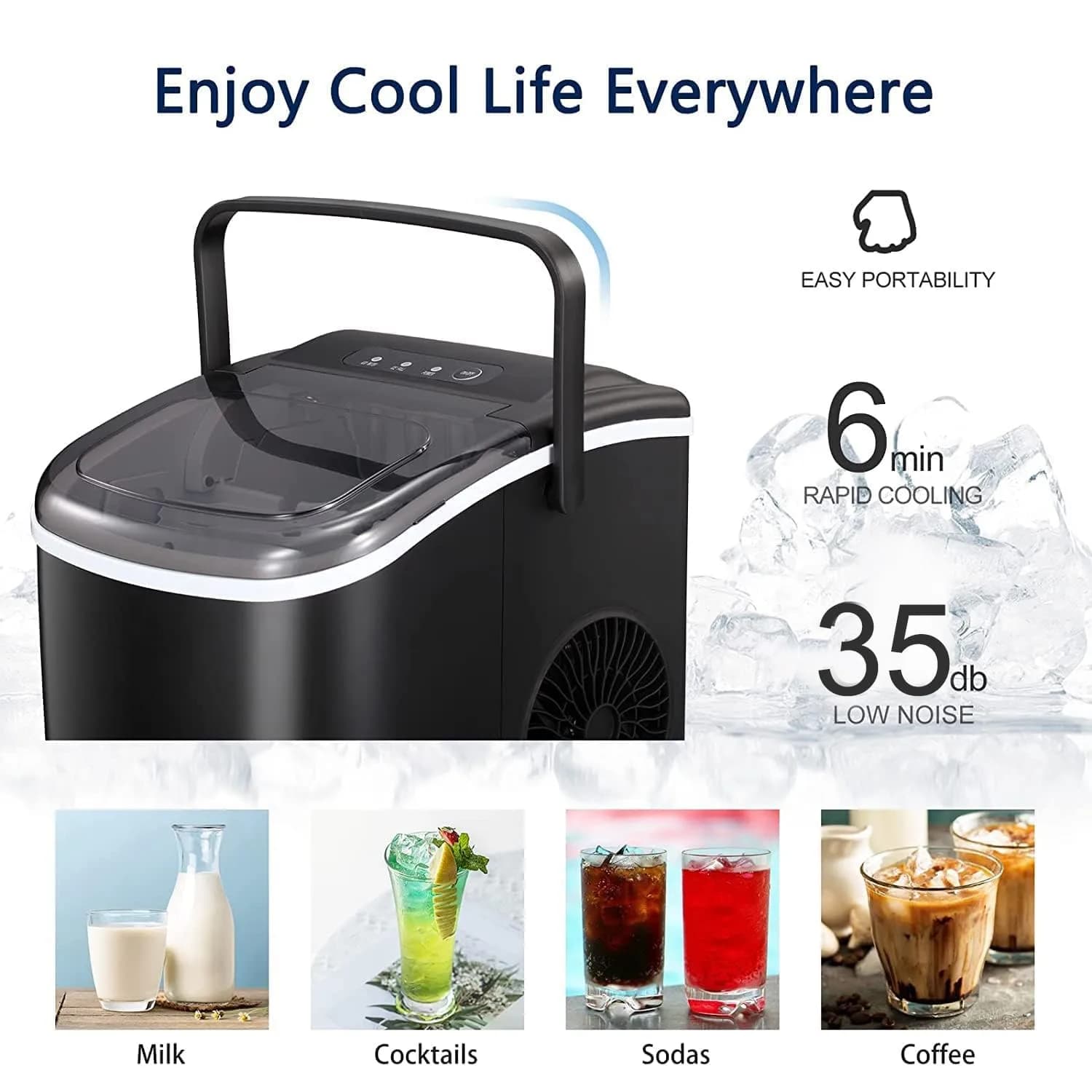 Electactic Portable Countertop Ice Maker Machine with Self-Cleaning Function, 26 lbs/24 Hours, 1.3L Water Tank | 220V Compatible - view 3