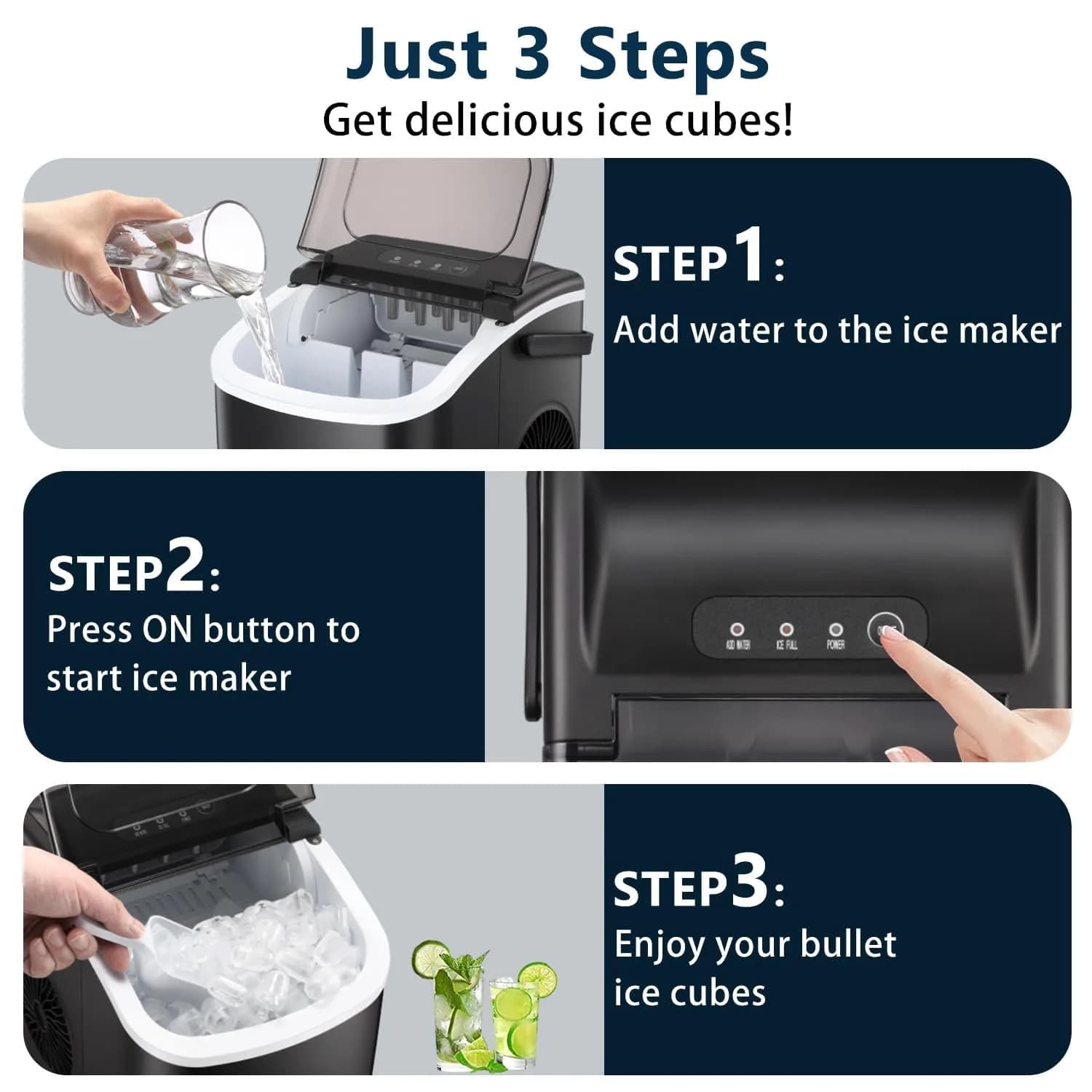 Electactic Portable Countertop Ice Maker Machine with Self-Cleaning Function, 26 lbs/24 Hours, 1.3L Water Tank | 220V Compatible - view 4