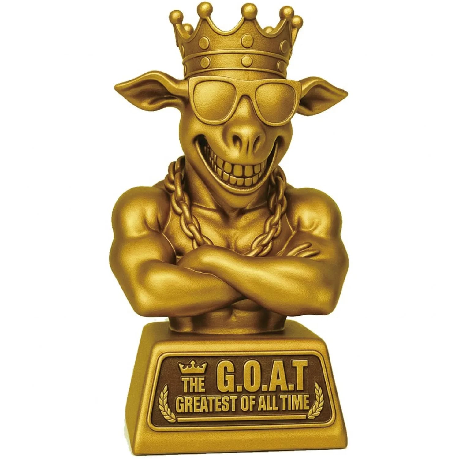 Mascotwish Muscle Goat Trophy – 9" G.O.A.T. with Muscle Resin Award for Fantasy Football, Office Desk, Best Player Trophy — Gold