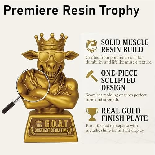 Mascotwish Muscle Goat Trophy – 9" G.O.A.T. with Muscle Resin Award for Fantasy Football, Office Desk, Best Player Trophy thumbnail 3