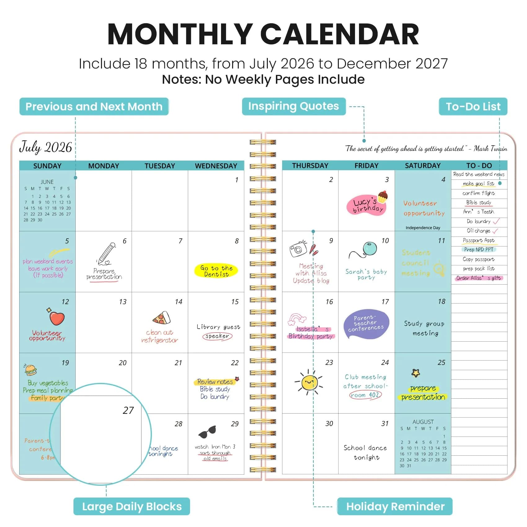 Taja Monthly Planner 2026-2027 (7" x 10") in D-Pink | Plan Your Next 2 Years with Goals, Tasks, and Notes - view 2