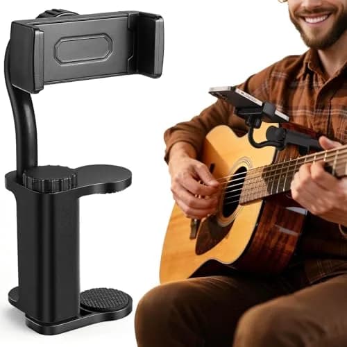 Facmogu Guitar Phone Holder, 360° Rotatable, Universal Smartphone Clamp for Guitar & Ukulele, Black thumbnail 1