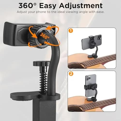 Facmogu Guitar Phone Holder, 360° Rotatable, Universal Smartphone Clamp for Guitar & Ukulele, Black thumbnail 4