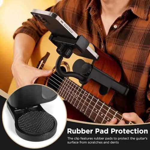 Facmogu Guitar Phone Holder, 360° Rotatable, Universal Smartphone Clamp for Guitar & Ukulele, Black thumbnail 2