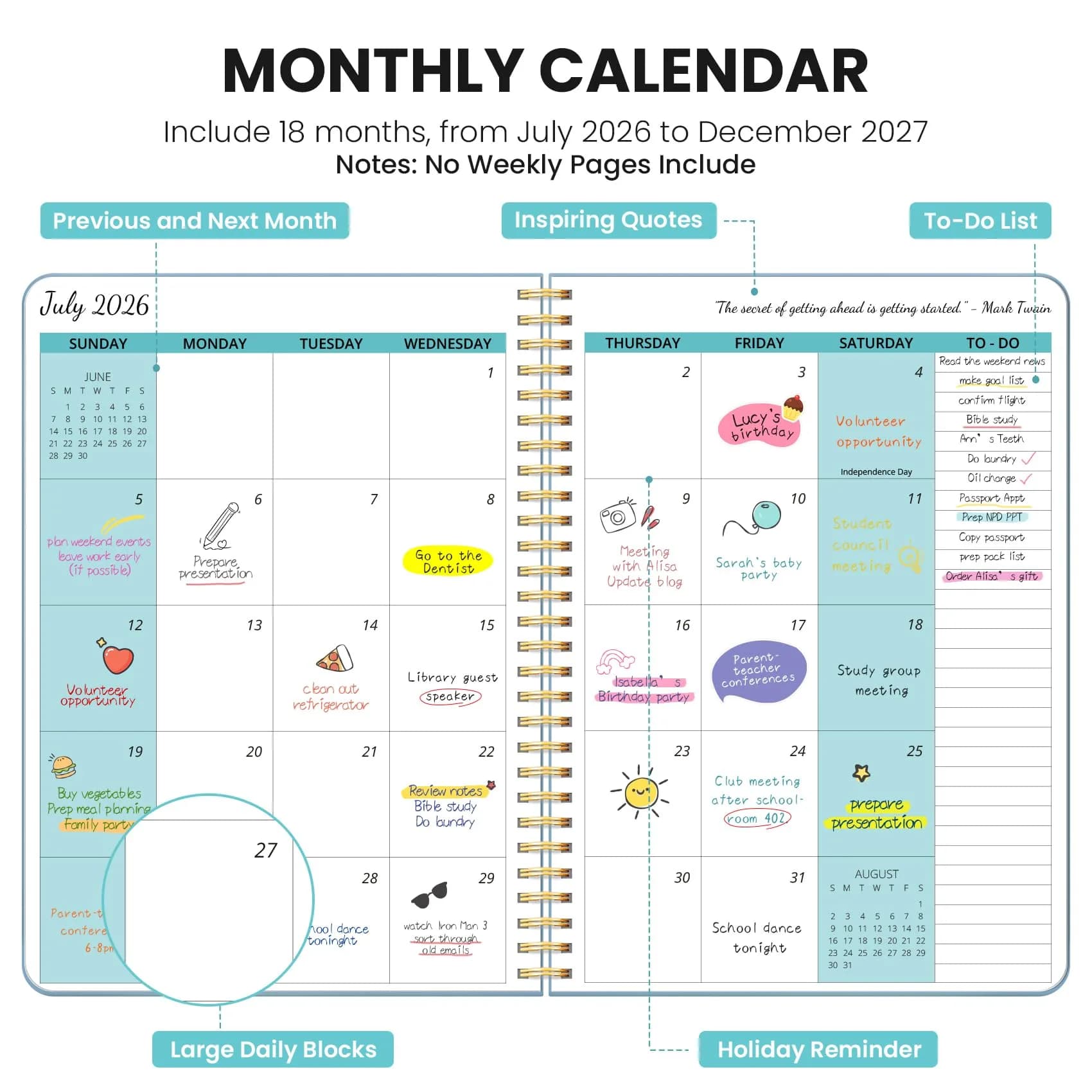 Taja Monthly Planner 2026-2027 (7" x 10") in E-Baby Blue: Your 2-Year Planning Solution - view 2