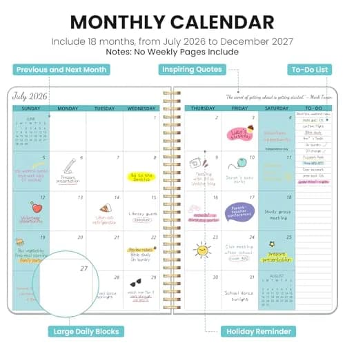 Taja Monthly Planner 2026-2027 7x10 inches | 18 Months Calendar, Jul 2026-Dec 2027, Dusty Blue thumbnail 2