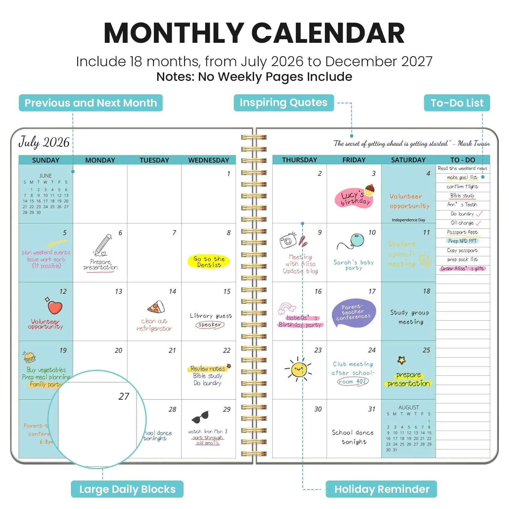 Taja Monthly Planner 2026-2027, 18 Months Calendar, Jul 2026-Dec 2027, 7" x 10" | Plan Your Year with Acid-Free Paper - view 2
