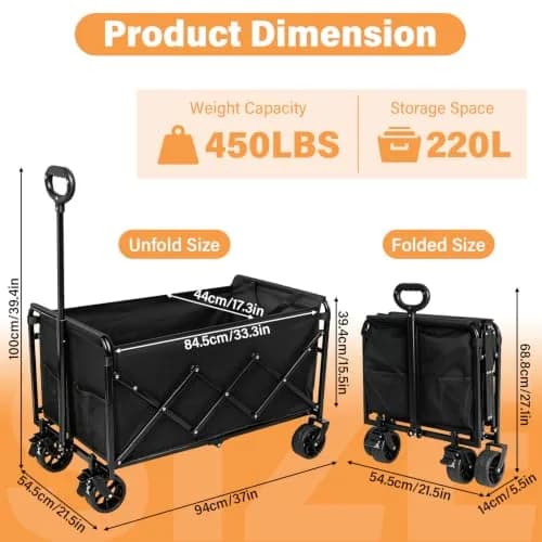 JINIHFW Heavy Duty Foldable Garden Wagon Cart 272 kg (600 lb) Capacity | All-Terrain Wheels with Brakes thumbnail 2