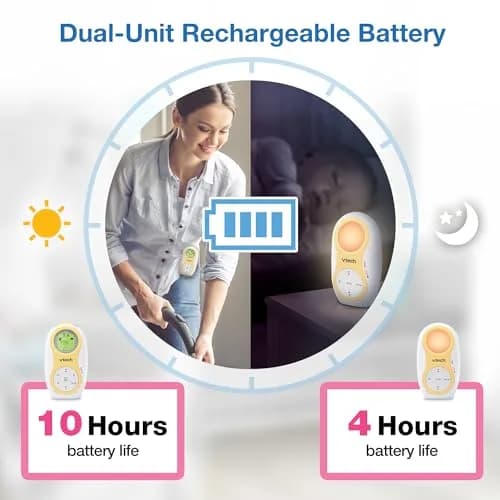 VTech DM1215 Digital Audio Baby Monitor with 1500ft Range, Night Light, Lullabies, Two-Way Talk, Temperature Sensor, Rechargeable Battery (White) thumbnail 5
