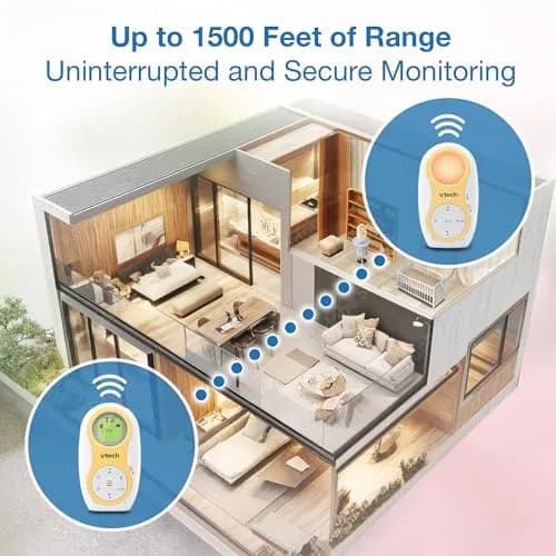 VTech DM1215 Digital Audio Baby Monitor with 1500ft Range, Night Light, Lullabies, Two-Way Talk, Temperature Sensor, Rechargeable Battery (White) thumbnail 3