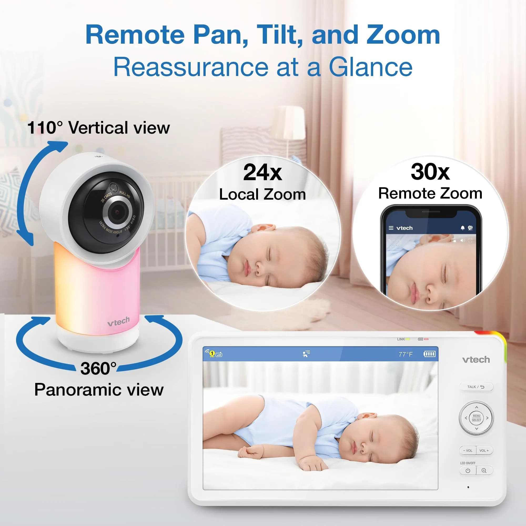 VTech Smart WiFi 7” HD Video Baby Monitor RM7866HD | Pan-Tilt-Zoom, 1080p App View, 2-Way Talk, Night Light - view 5