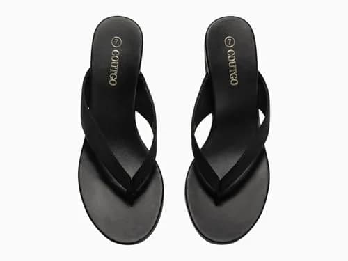 Coutgo Women's Wedge Heel Sandals Platform Flip Flops Slides Beach Shoes Suede Black 7 US (8.1 cm Heel) thumbnail 7