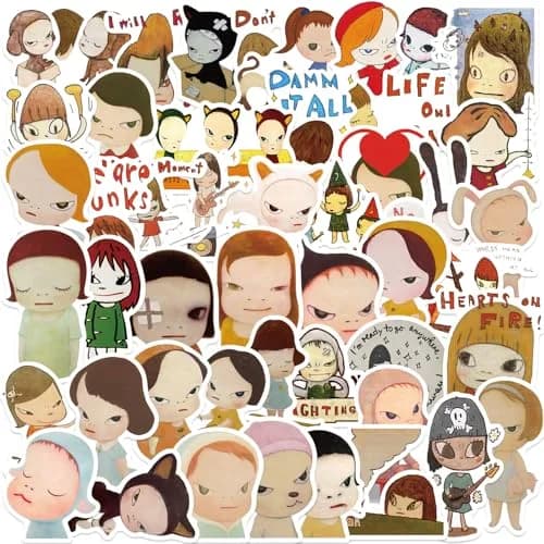UBOFUGS Yoshitomo Nara Stickers Pack 50pcs | Waterproof Vinyl Decals for Water Bottle, Laptop, Phone, Skateboard, Scrapbooking, Kids Teens Adults Fans thumbnail 1