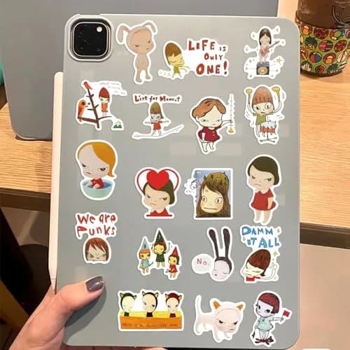 UBOFUGS Yoshitomo Nara Stickers Pack 50pcs | Waterproof Vinyl Decals for Water Bottle, Laptop, Phone, Skateboard, Scrapbooking, Kids Teens Adults Fans thumbnail 6