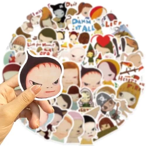 UBOFUGS Yoshitomo Nara Stickers Pack 50pcs | Waterproof Vinyl Decals for Water Bottle, Laptop, Phone, Skateboard, Scrapbooking, Kids Teens Adults Fans thumbnail 2
