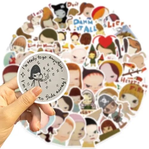 UBOFUGS Yoshitomo Nara Stickers Pack 50pcs | Waterproof Vinyl Decals for Water Bottle, Laptop, Phone, Skateboard, Scrapbooking, Kids Teens Adults Fans thumbnail 3