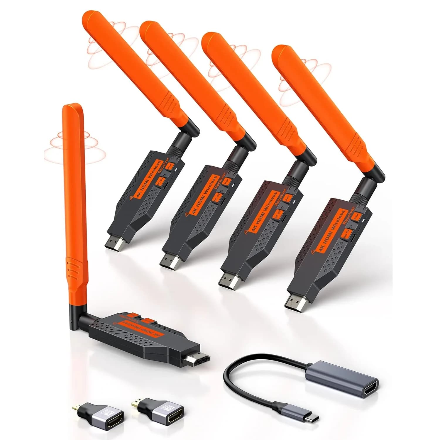Coolpie Wireless HDMI Transmitter and Receiver Kit 1TX-4RX | 4K Decode 1080P HD Output, 350FT/100M Long Range, 5.8G Stable Connection Low Lag - main product image