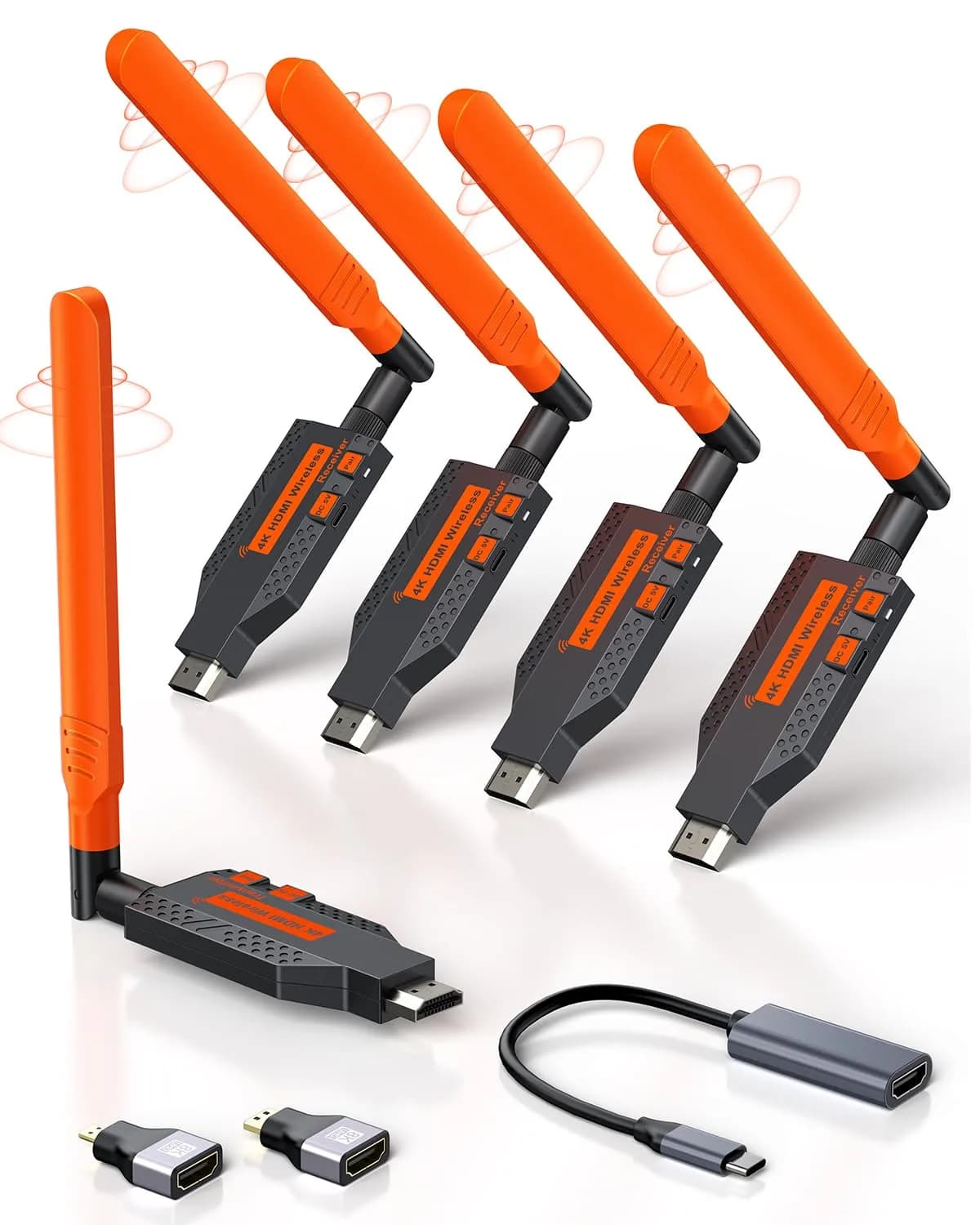 Coolpie Wireless HDMI Transmitter and Receiver Kit 1TX-4RX | 4K Decode 1080P HD Output, 350FT/100M Long Range, 5.8G Stable Connection Low Lag - main product image