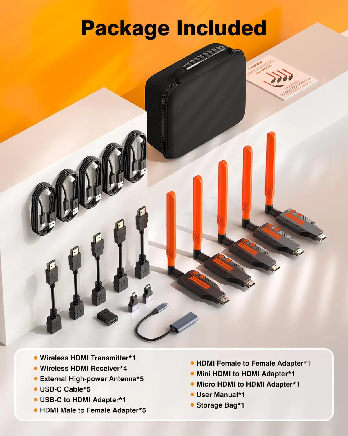Coolpie Wireless HDMI Transmitter and Receiver Kit 1TX-4RX | 4K Decode 1080P HD Output, 350FT/100M Long Range, 5.8G Stable Connection Low Lag - view 9
