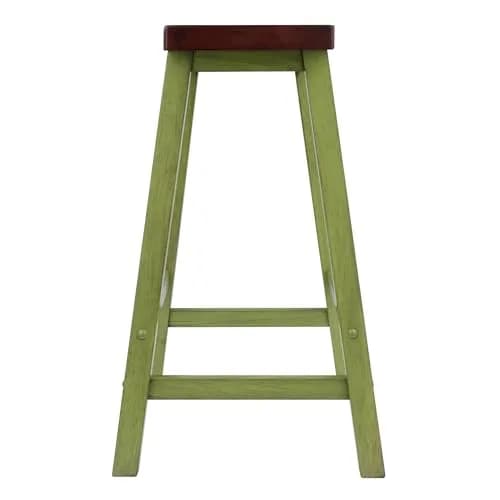 Winsome Satori Saddle Seat 24" Counter Stool Rustic Green Walnut Finish | Solid Wood Comfort thumbnail 5