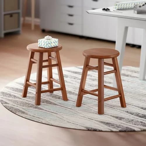 Winsome Element 2-piece Counter Stool Set | Solid Beech Wood, Teak Finish, 18" Seat Height thumbnail 2