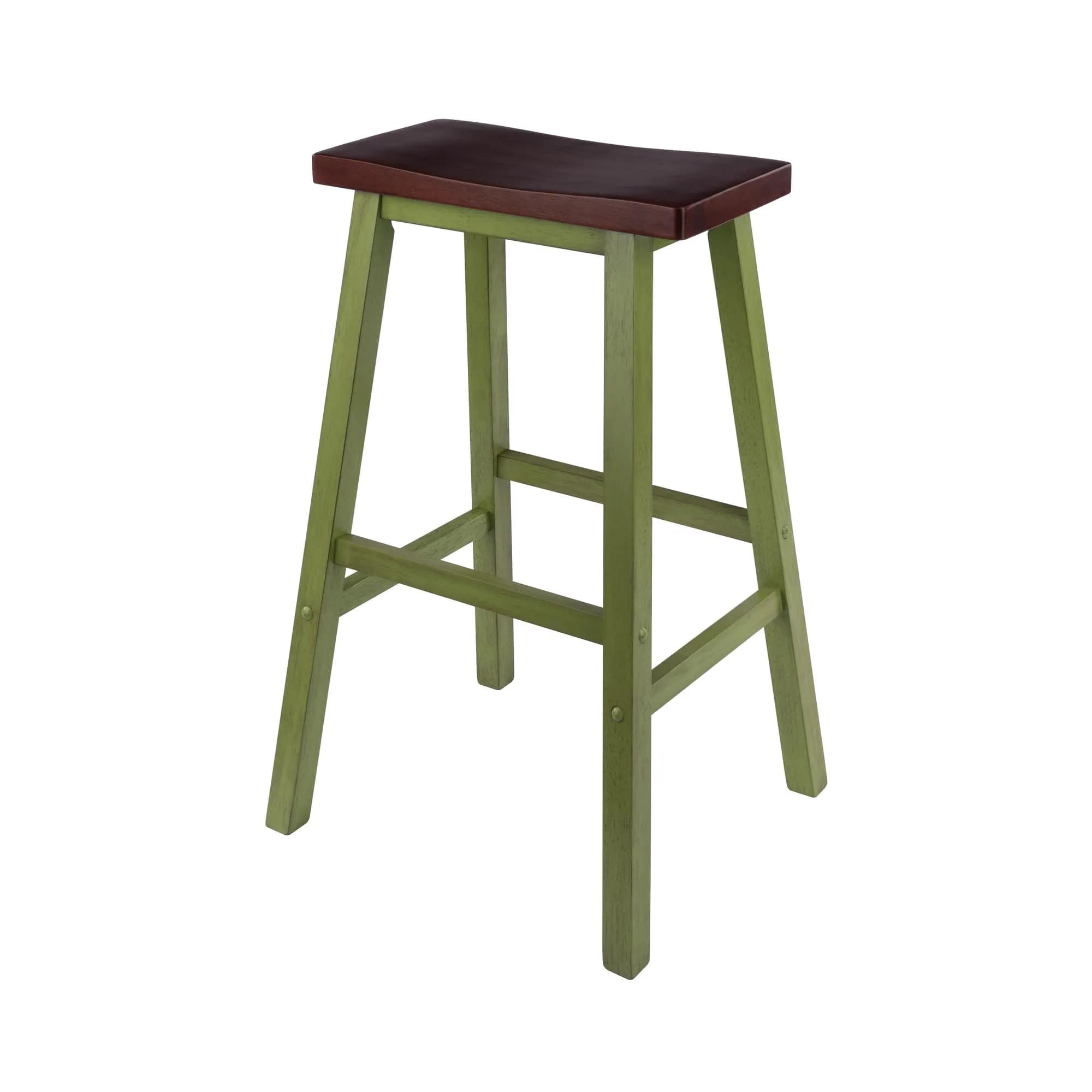 Winsome Satori Saddle Seat 29" Bar Stool | Rustic Green Walnut Comfort