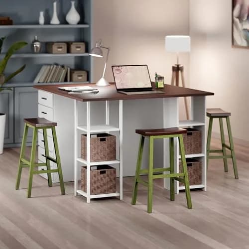 Winsome Satori Saddle Seat 29" Bar Stool | Rustic Green Walnut Comfort thumbnail 2