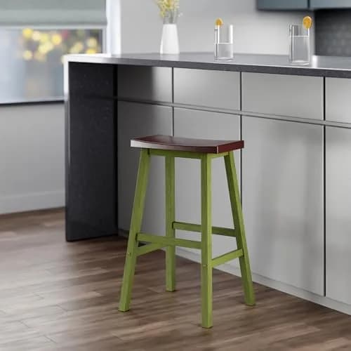 Winsome Satori Saddle Seat 29" Bar Stool | Rustic Green Walnut Comfort thumbnail 3