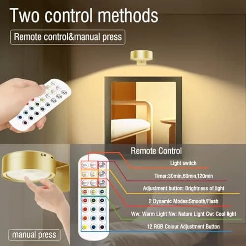 Xuolder Rechargeable Picture Light 3-Pack Gold | Magnetic LED Art Display Light with Remote, 300 Lumens, 3 Color Temps & 12 RGB Modes thumbnail 5