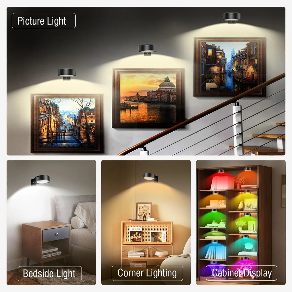 Xuolder Rechargeable Picture Light 3-Pack | Magnetic LED Art Display Light with Remote, 3 Color Temps & 12 RGB Modes - view 7