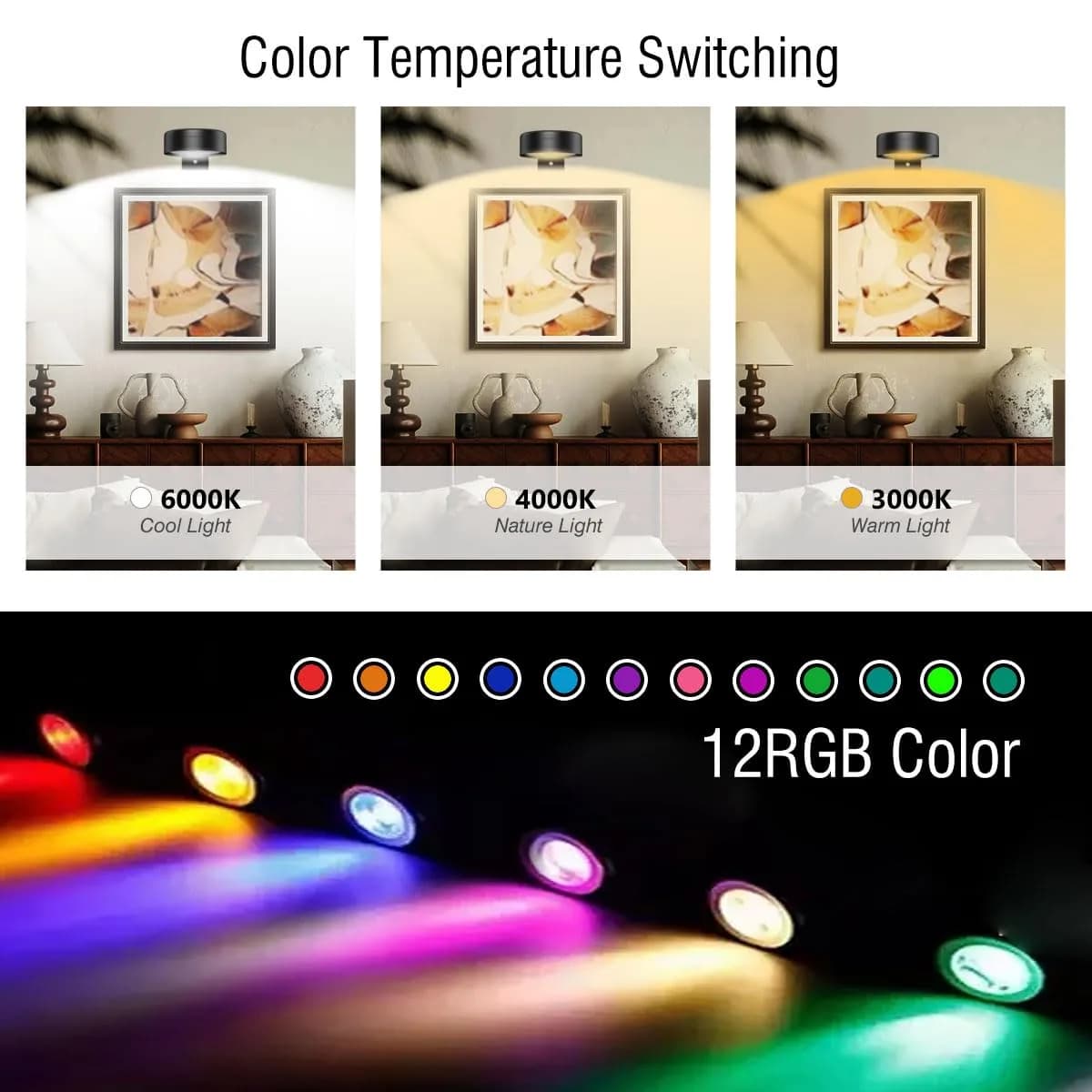 Xuolder Rechargeable Picture Light 3-Pack | Magnetic LED Art Display Light with Remote, 3 Color Temps & 12 RGB Modes - view 2