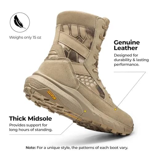 NORTIV 8 Men's Camo Sand Tactical Military Boots 8.57" Shaft | Lightweight & Cushioned thumbnail 4