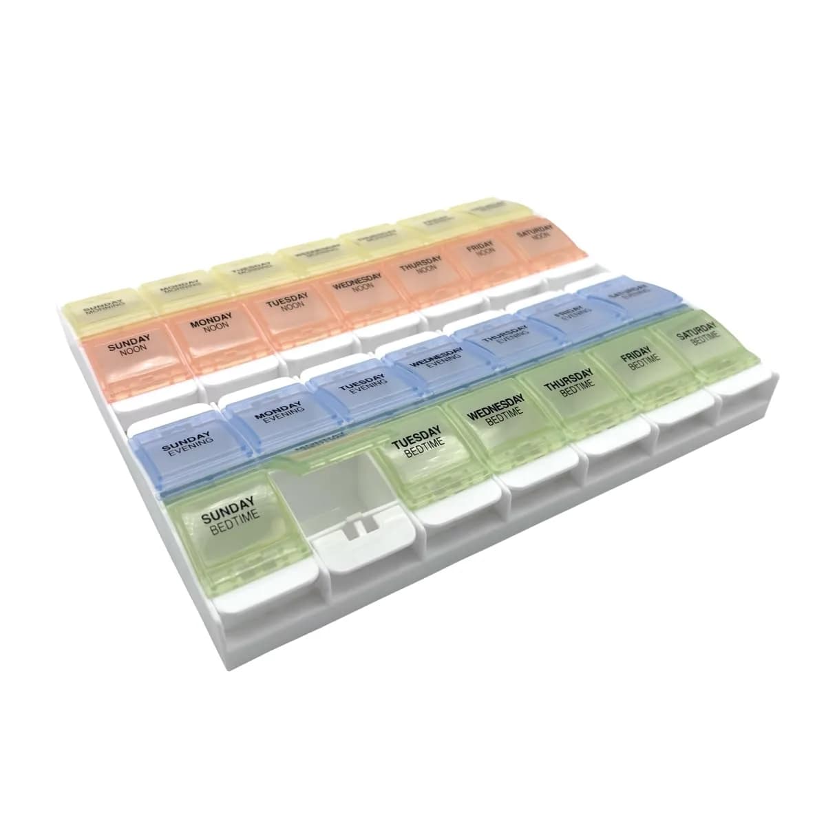 EZY DOSE Push Button Weekly 7-Day, 4X Per Day Pill Organizer, Pastel, 2XL | Large 28-Compartment Medication System — Pastel Rainbow